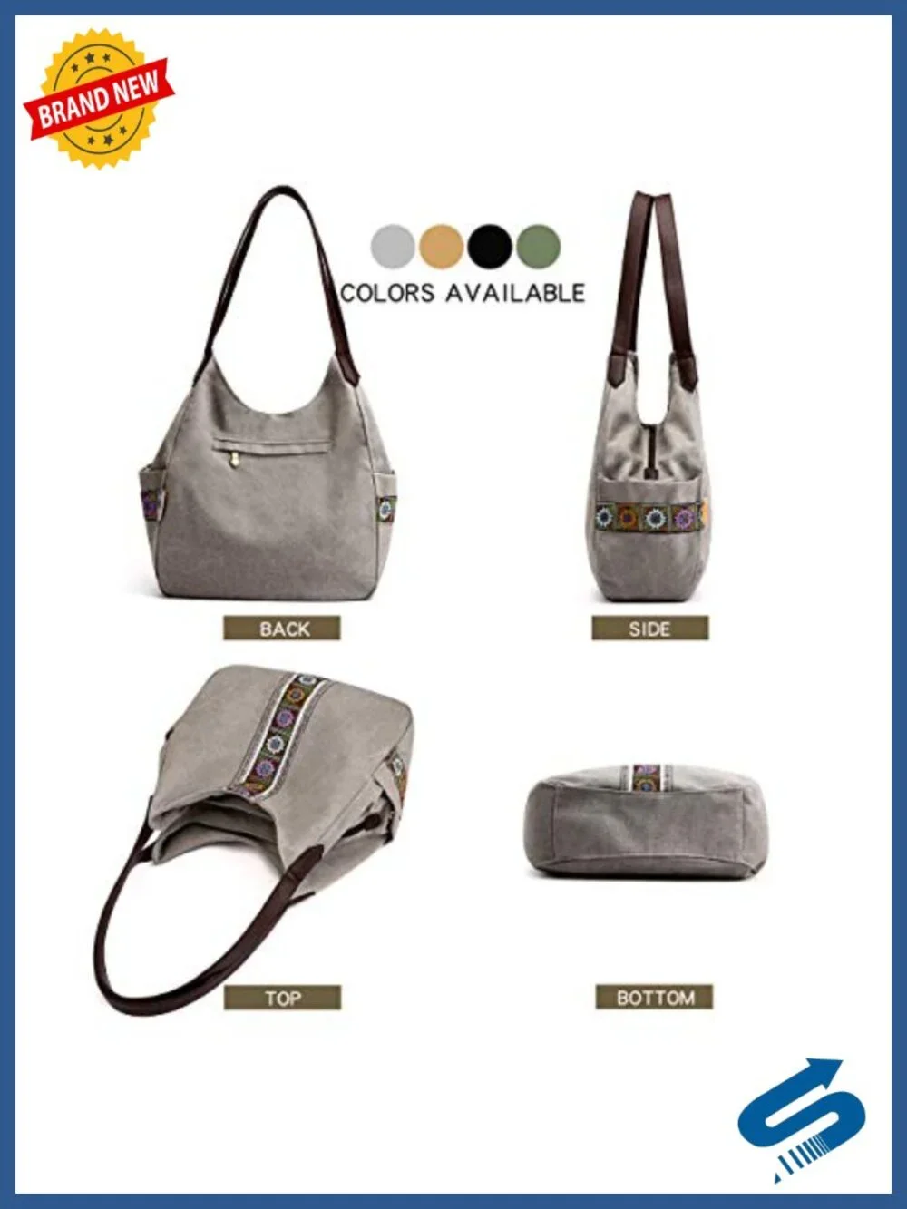 Canvas Hobo Purse Tote Multi Pocket Shoulder Bag Embroidery Ethnic